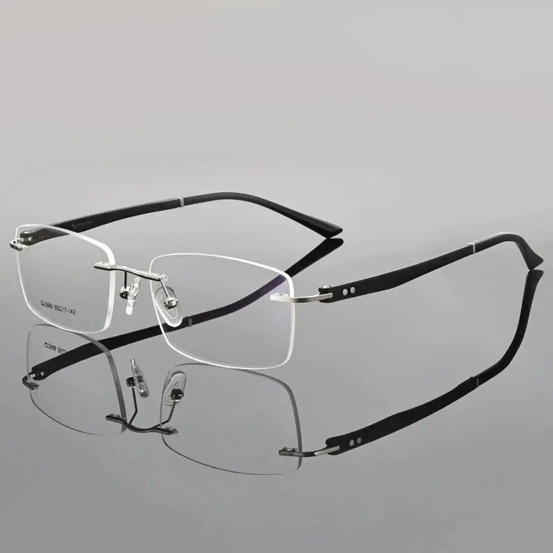 Unisex Square Rimless Titanium Prescription Glasses 82666 — view 3 | Rx Spectacle