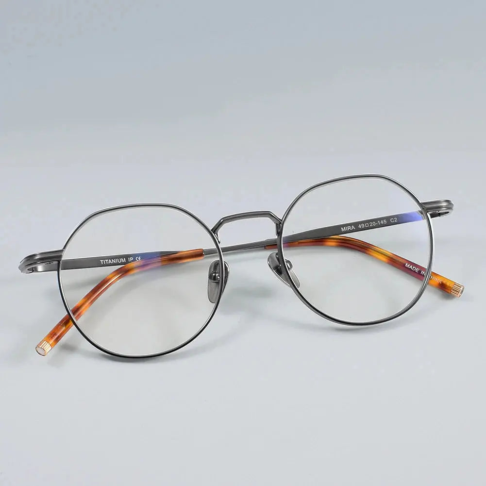 Unisex Round Full Rim Titanium Flat Top Prescription Glasses 49140 — view 1 | Rx Spectacle