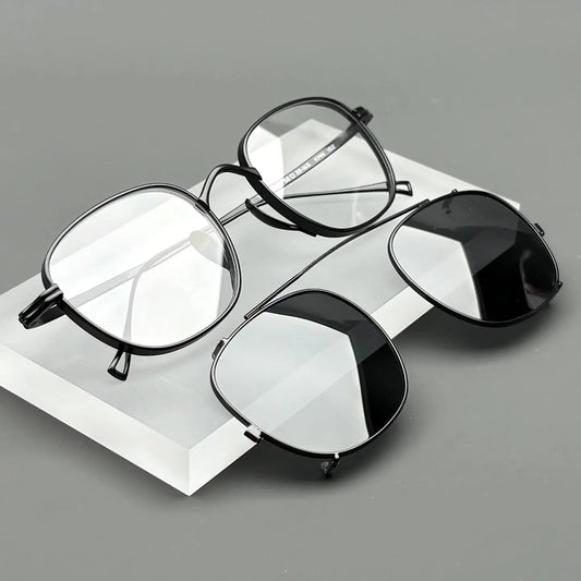 Women's Square Full Rim Titanium Clip-On Prescription Glasses 610517 — view 1 | Rx Spectacle