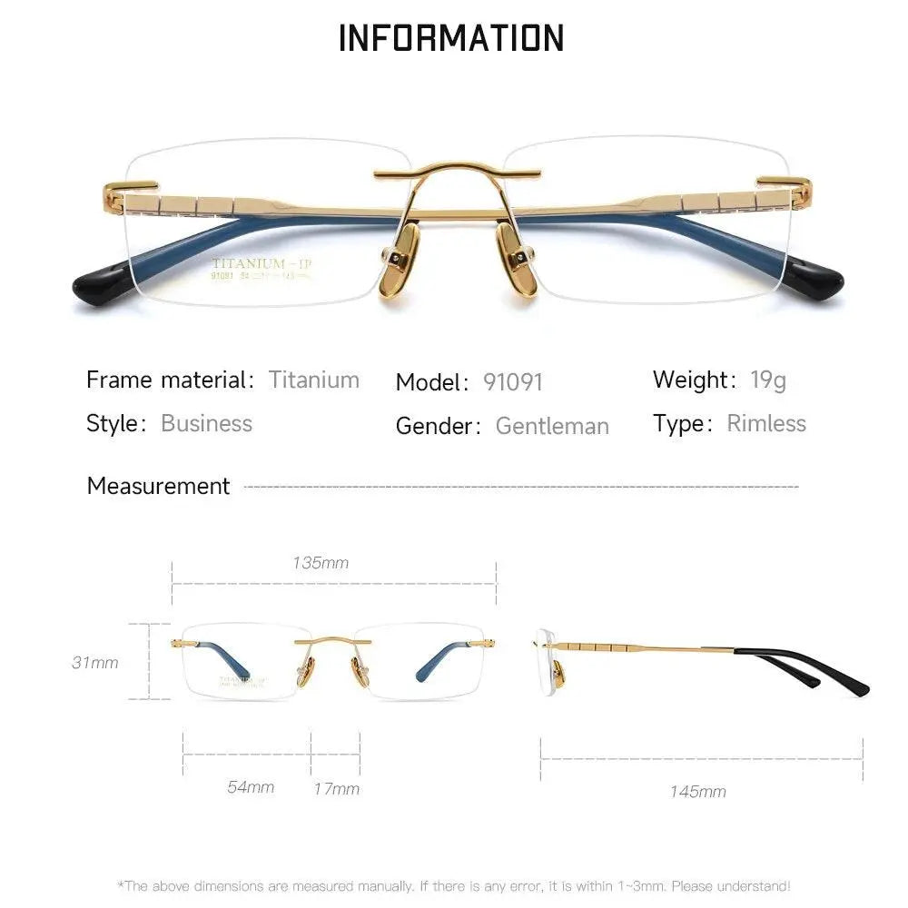 Men's Square Rimless Titanium Prescription Glasses 91091 — view 9 | Rx Spectacle