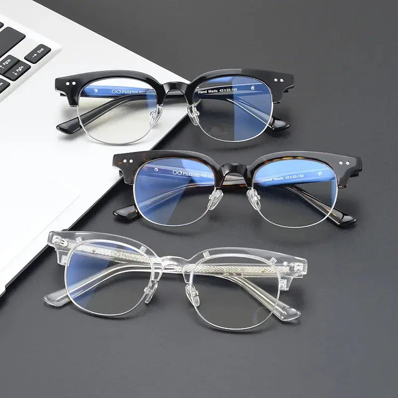 Unisex Square Semi-Rimless Acetate Prescription Glasses 15022 — view 2 | Rx Spectacle