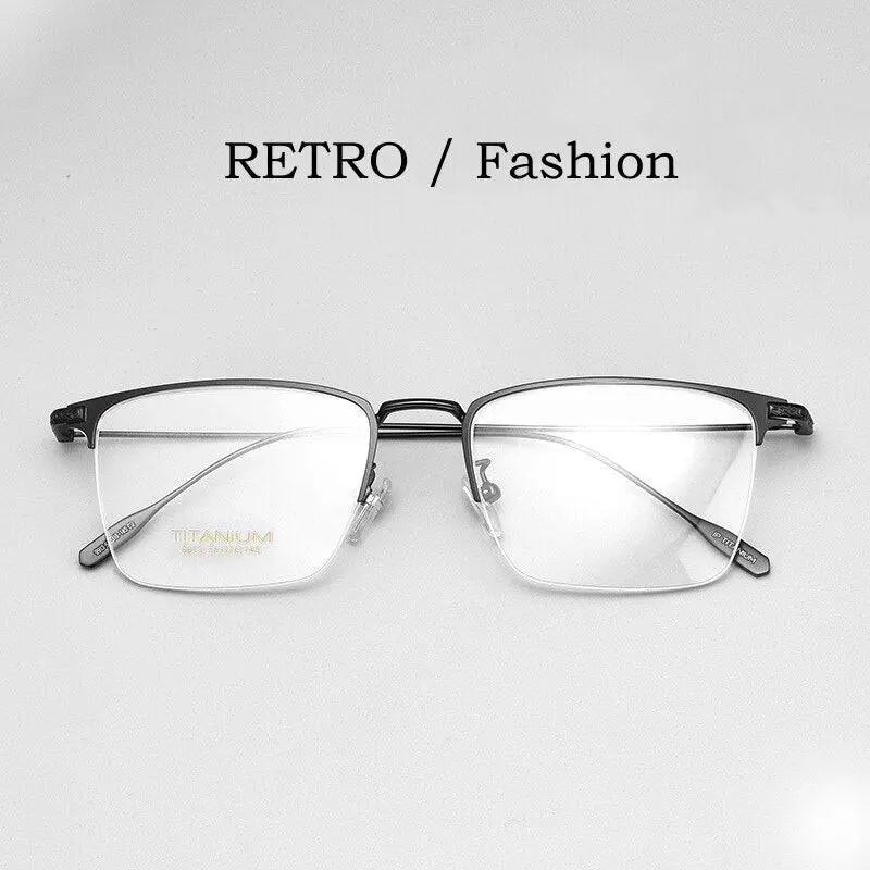 Men's Square Semi-Rimless Titanium Oversized Prescription Glasses 9913sf — view 7 | Rx Spectacle