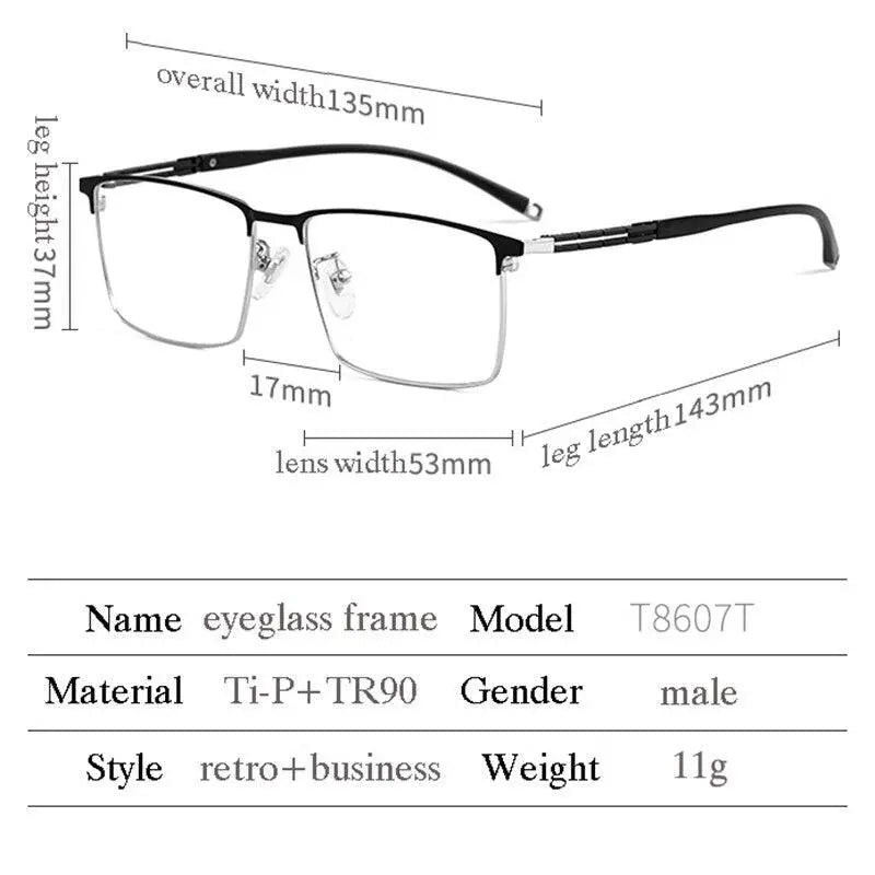 Men's Square Full Rim Titanium Prescription Glasses T8607t — view 6 | Rx Spectacle