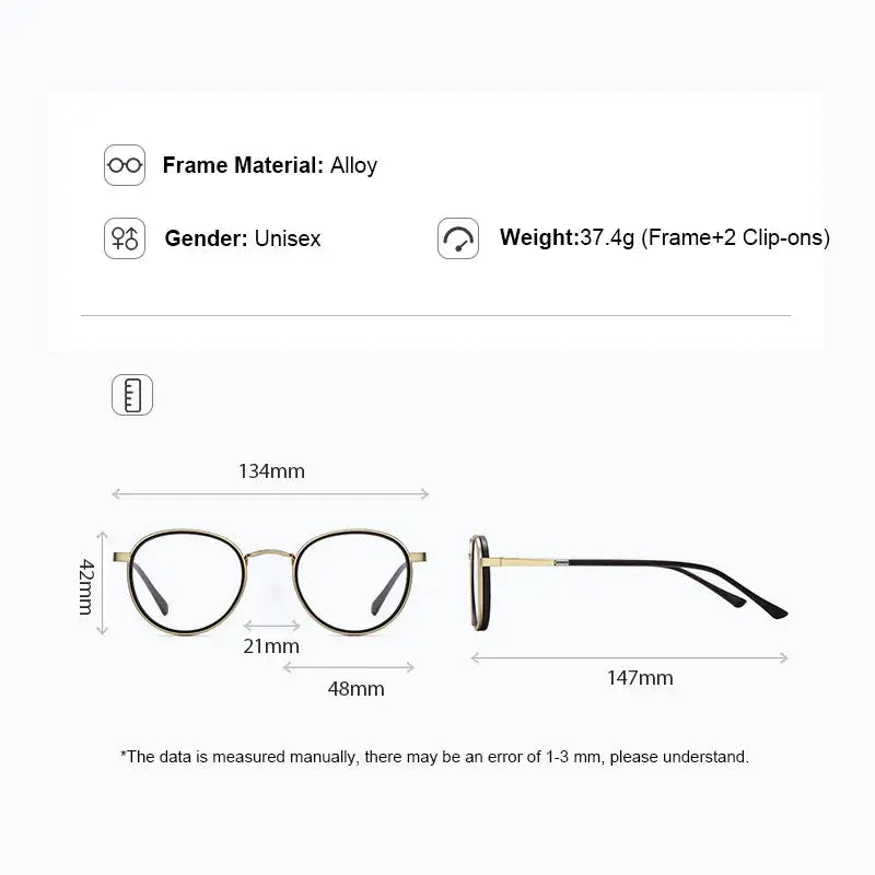 Unisex Oval Full Rim Alloy Clip-On Prescription Glasses 770671 — view 2 | Rx Spectacle