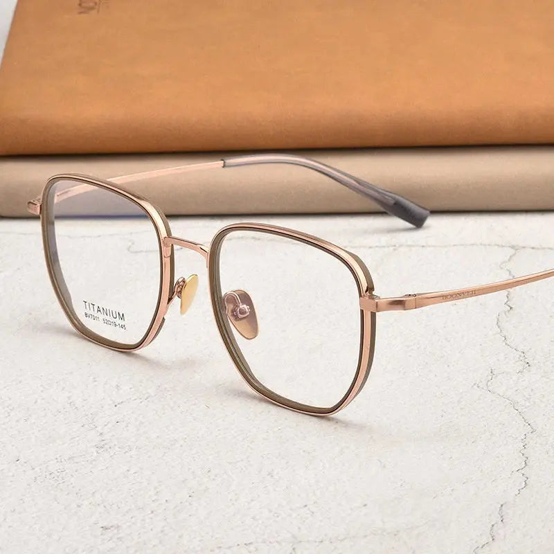 Unisex Square Full Rim Titanium Prescription Glasses V7011 — view 5 | Rx Spectacle