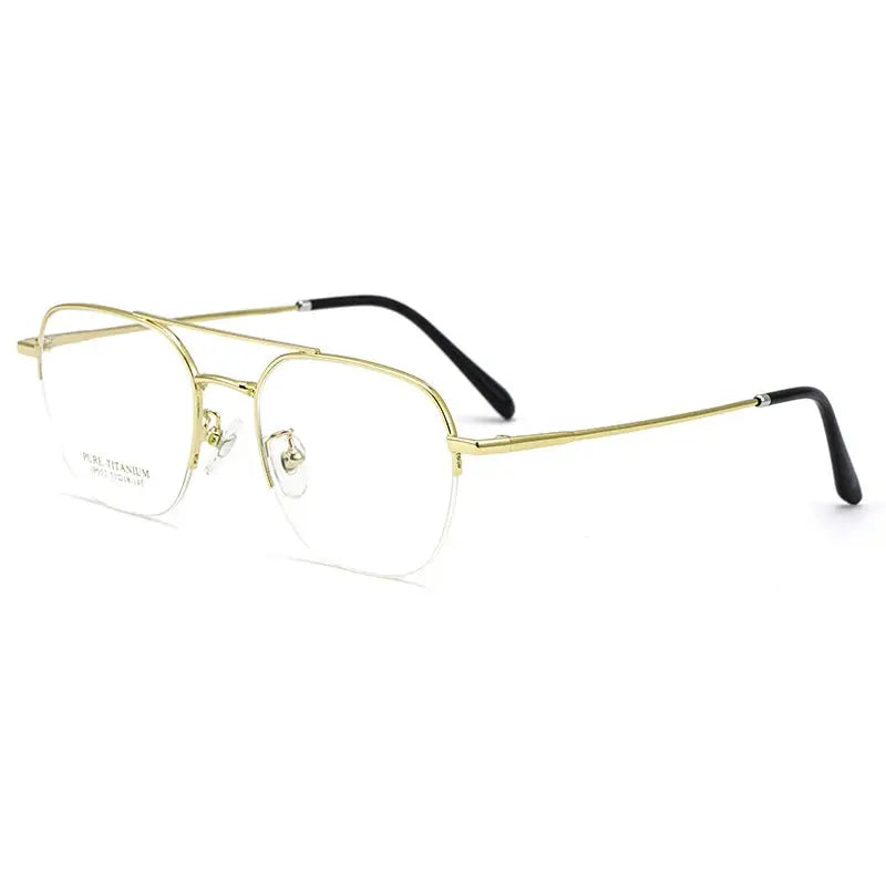Unisex Square Semi-Rimless Titanium Double Bridge Prescription Glasses P052 — view 7 | Rx Spectacle