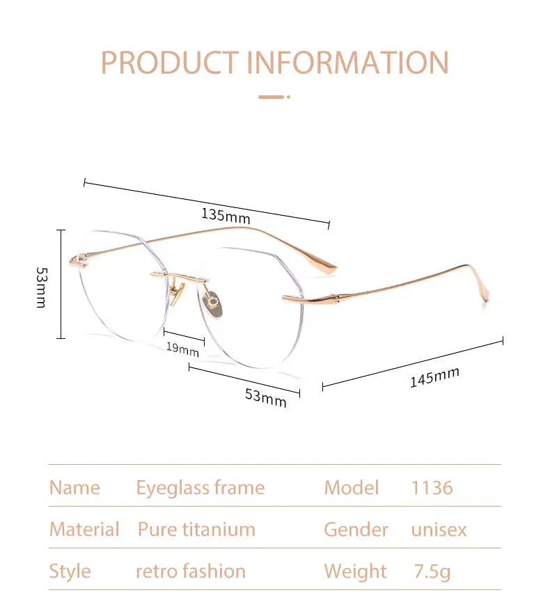 Women's Round Rimless Titanium Flat Top Prescription Glasses 73536 — view 5 | Rx Spectacle