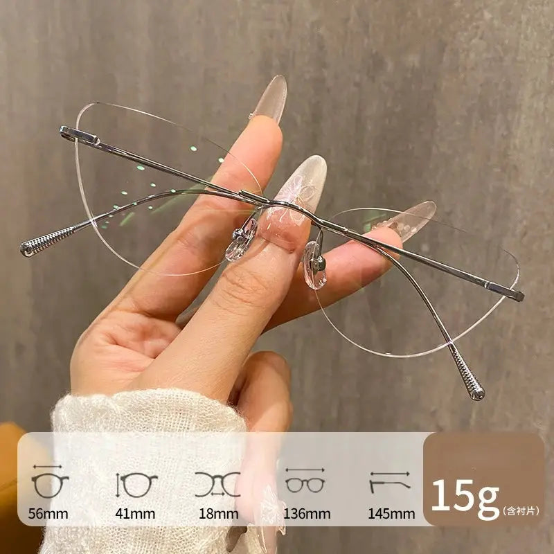Women's Cat Eye Rimless Titanium Prescription Glasses 30944 — view 3 | Rx Spectacle