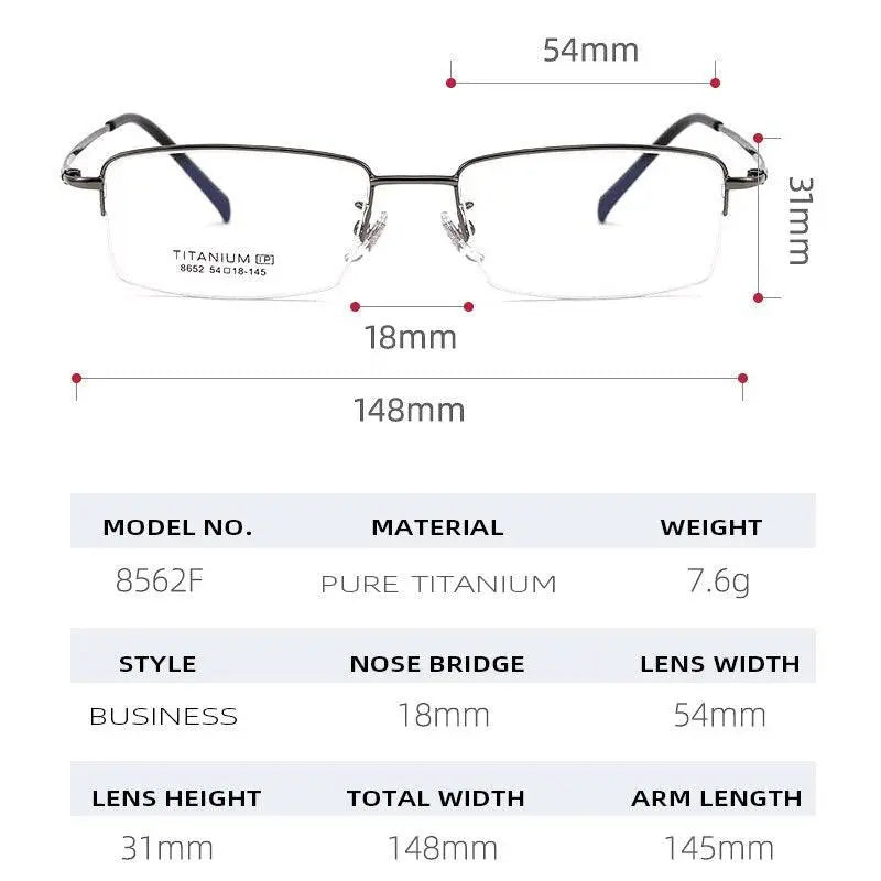 Men's Square Semi-Rimless Titanium Prescription Glasses 8652f — view 7 | Rx Spectacle