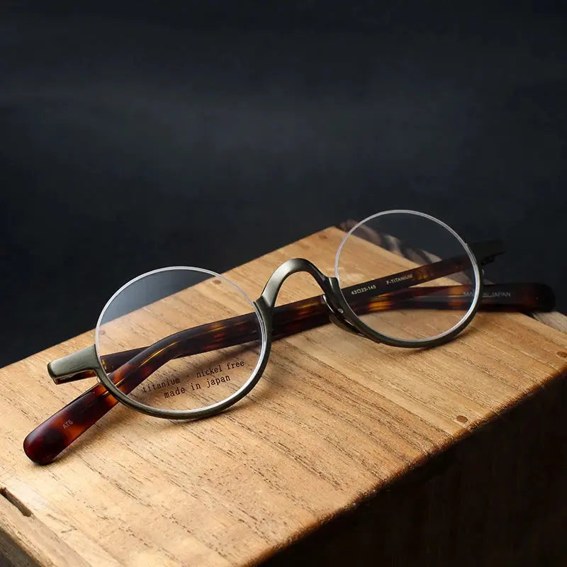 Unisex Round Semi-Rimless Titanium Prescription Glasses N80 — view 2 | Rx Spectacle