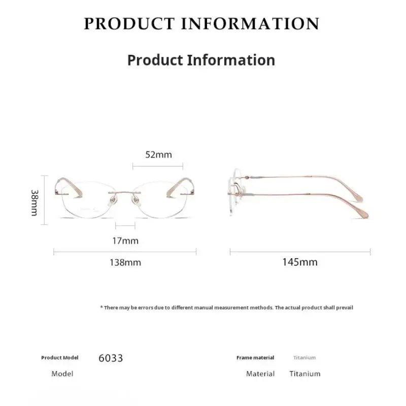Women's Cat Eye Rimless Titanium Prescription Glasses 6033 — view 2 | Rx Spectacle