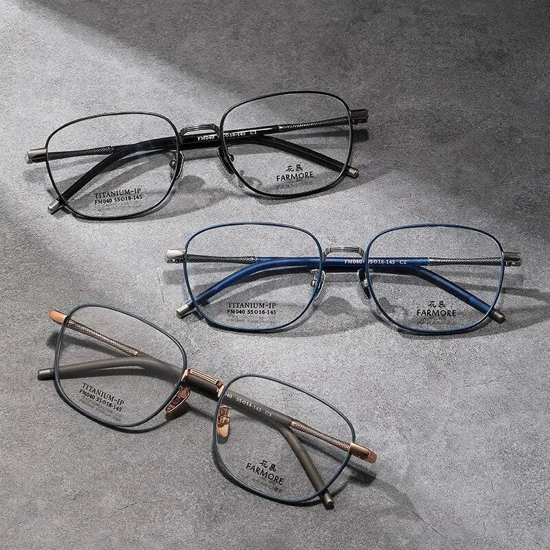 Unisex Square Full Rim Titanium Prescription Glasses FM040 — view 7 | Rx Spectacle