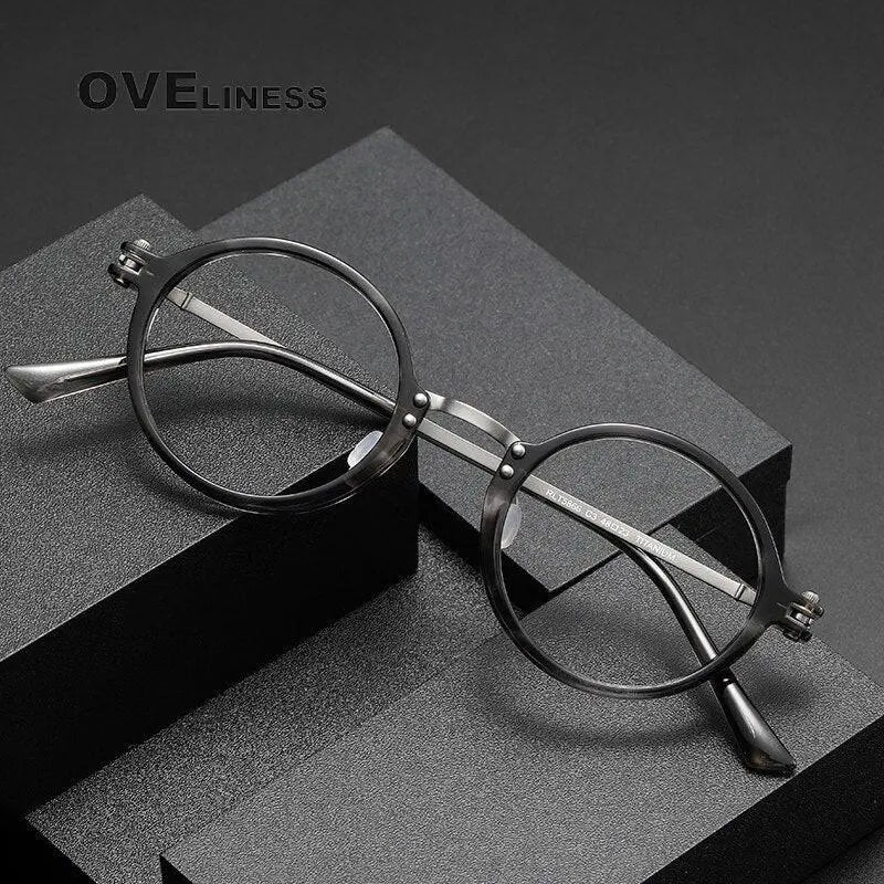 Unisex Round Full Rim Titanium Prescription Glasses 5866 — view 9 | Rx Spectacle