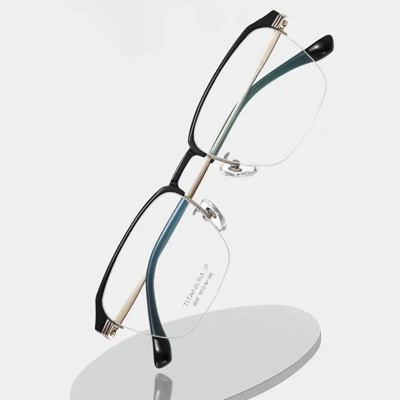Men's Square Semi-Rimless Titanium Prescription Glasses Yj2032 — view 1 | Rx Spectacle