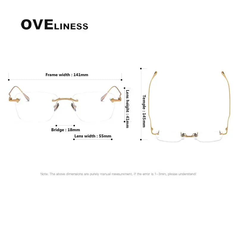 Unisex Square Rimless Titanium Prescription Glasses 80954 — view 6 | Rx Spectacle