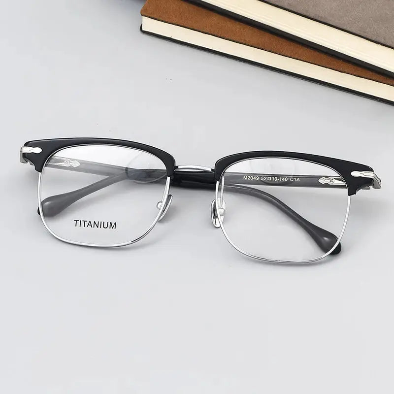 Unisex Square Full Rim Titanium Prescription Glasses M2049 — view 5 | Rx Spectacle