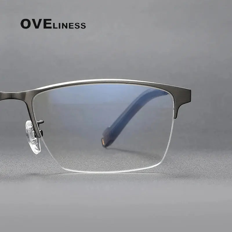 Men's Square Semi-Rimless Titanium Prescription Glasses 80880 — view 3 | Rx Spectacle