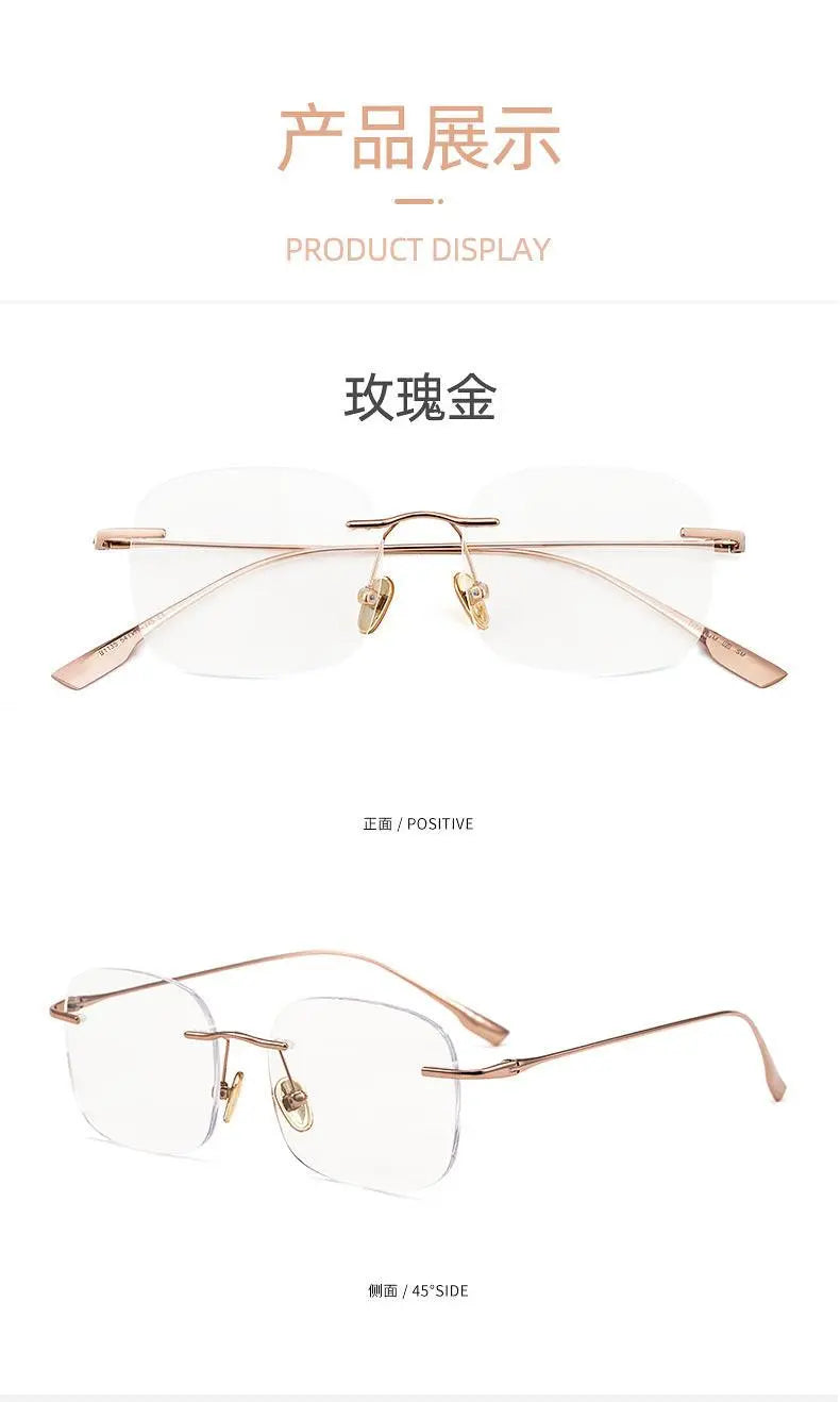 Unisex Square Rimless Titanium Prescription Glasses Eyeglasses1135 — view 8 | Rx Spectacle