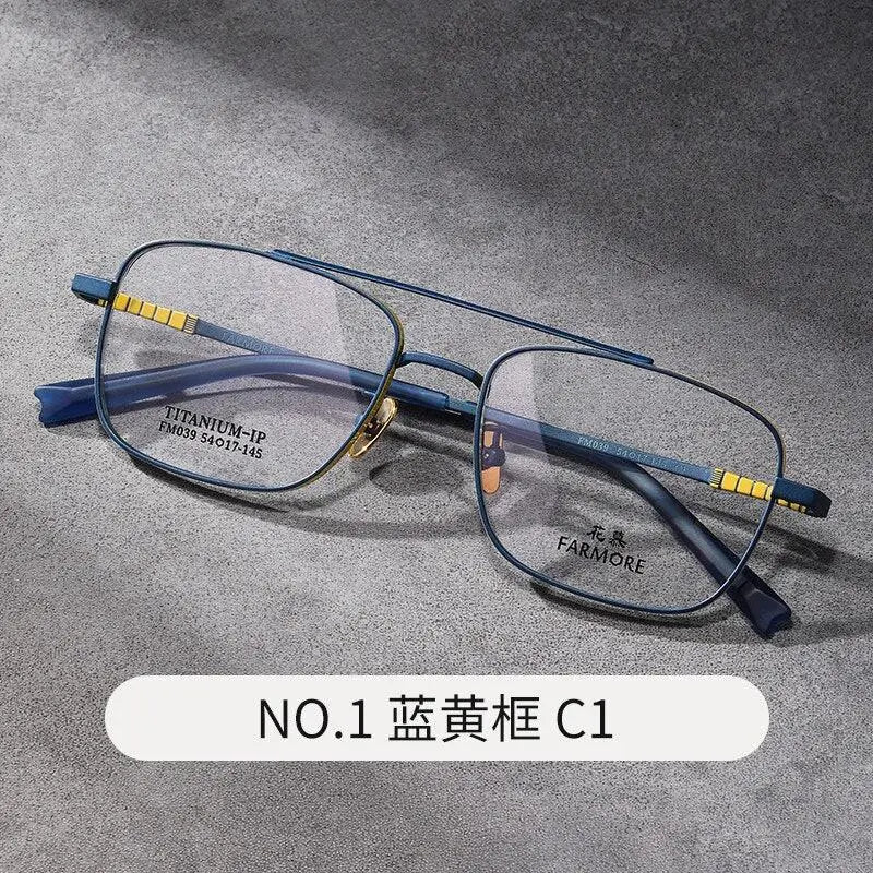 Unisex Square Full Rim Titanium Double Bridge Prescription Glasses Fm039 — view 2 | Rx Spectacle
