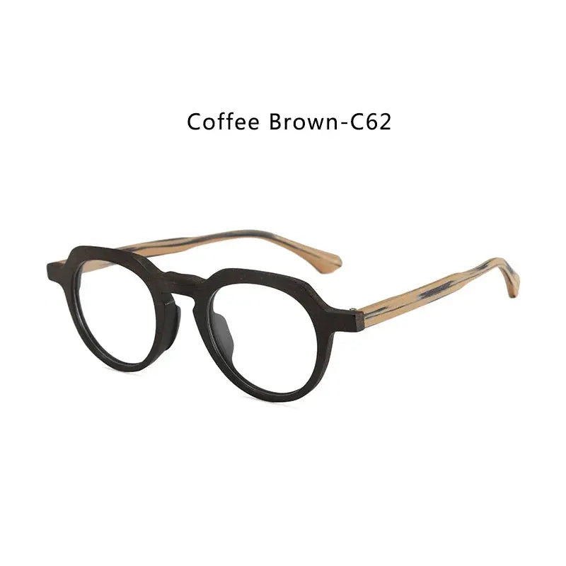 Unisex Round Full Rim Wood Flat Top Prescription Glasses 2310 — view 9 | Rx Spectacle