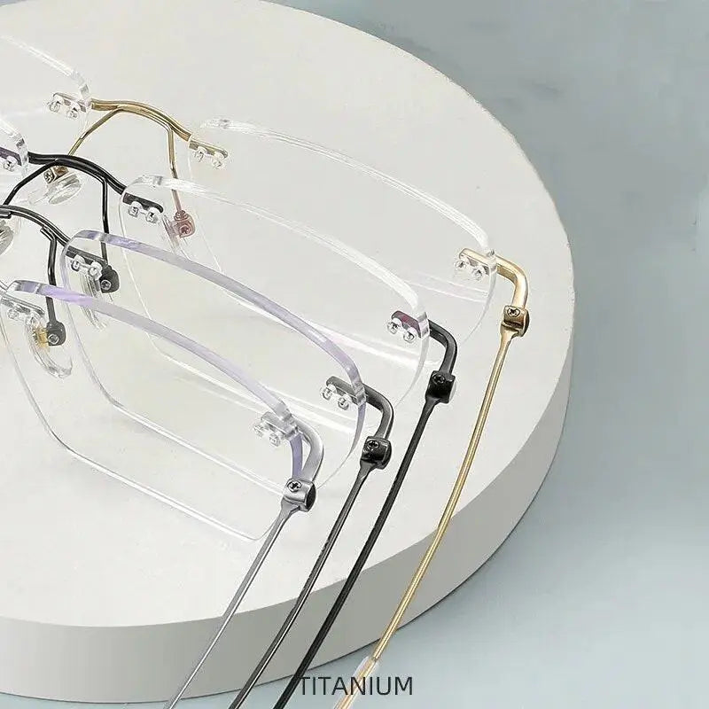 Unisex Square Rimless Titanium Prescription Glasses 71327 — view 4 | Rx Spectacle