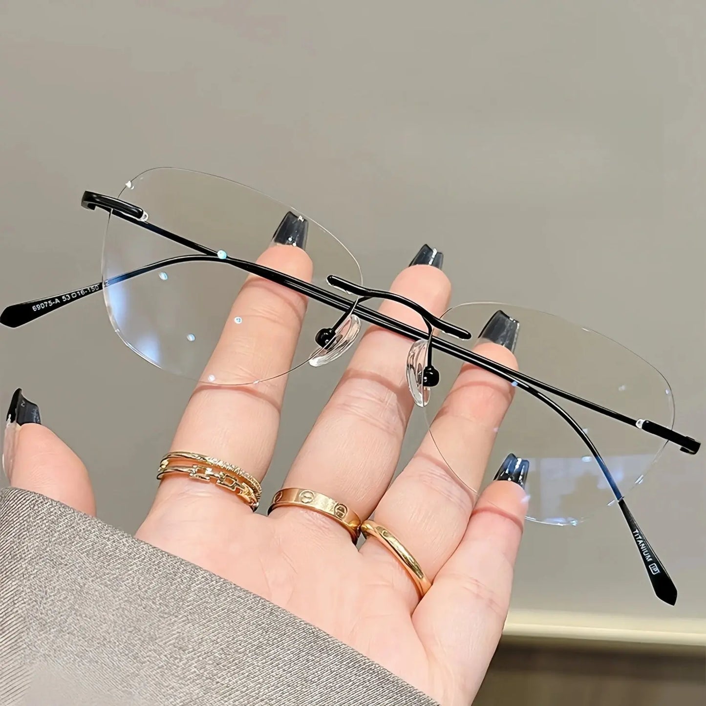 Women's Cat Eye Rimless Titanium Prescription Glasses Y1690 — view 4 | Rx Spectacle