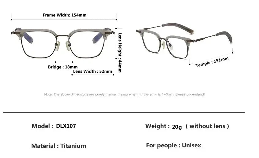 Unisex Square Full Rim Titanium Oversized Prescription Glasses 64207 — view 2 | Rx Spectacle