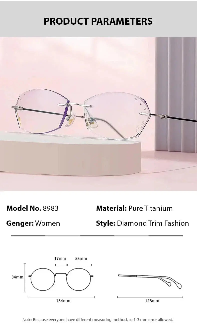 Women's Oval Rimless Titanium Prescription Glasses 89834 — view 2 | Rx Spectacle