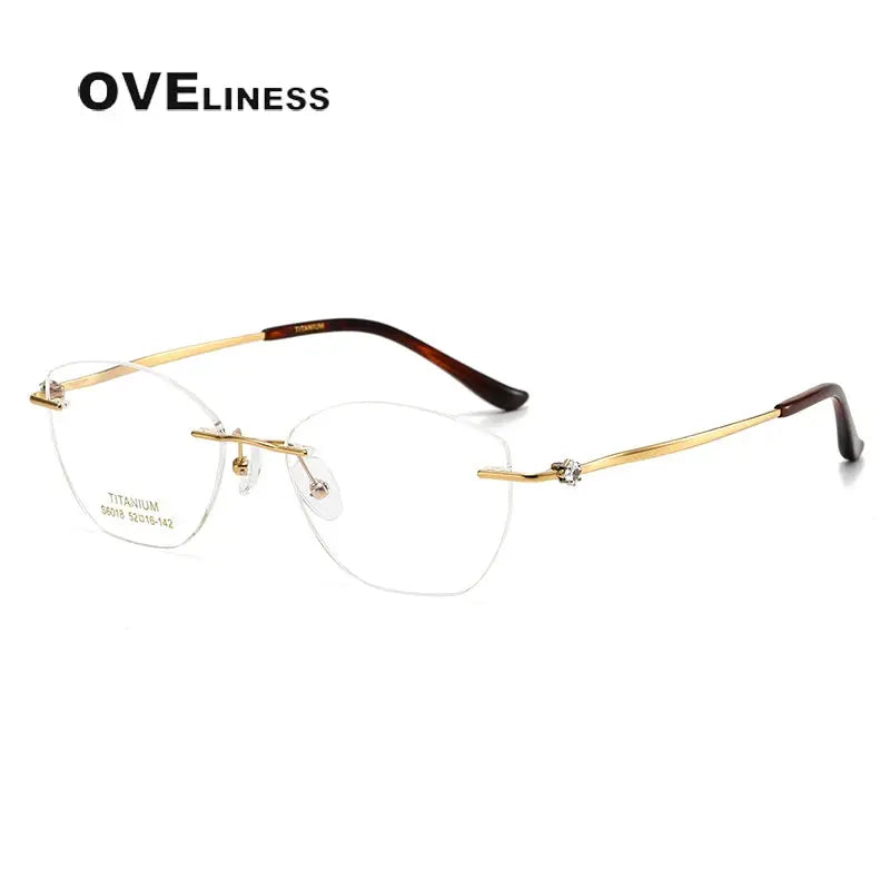 Women's Cat Eye Rimless Titanium Prescription Glasses 6018 — view 2 | Rx Spectacle