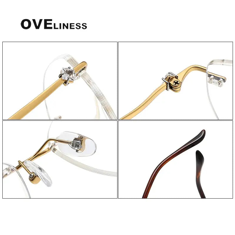 Women's Cat Eye Rimless Titanium Prescription Glasses 6018 — view 4 | Rx Spectacle