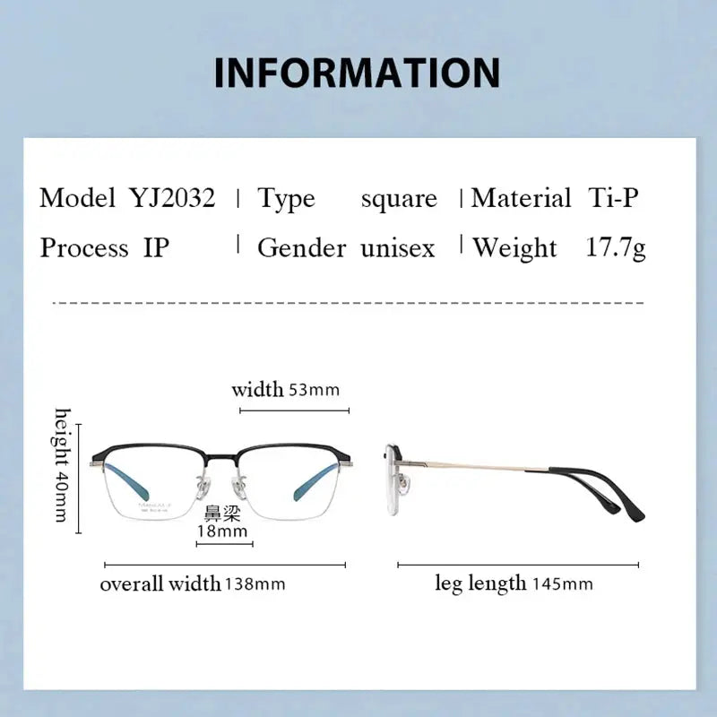 Men's Square Semi-Rimless Titanium Prescription Glasses Yj2032 — view 2 | Rx Spectacle