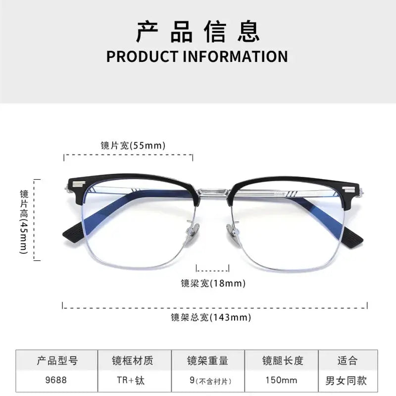 Unisex Square Full Rim Titanium Clip-On Prescription Glasses 96889 — view 2 | Rx Spectacle