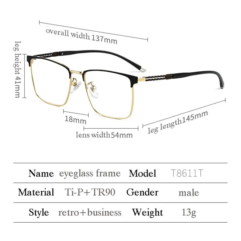 Men's Square Full Rim Titanium Prescription Glasses 86114 — view 2 | Rx Spectacle