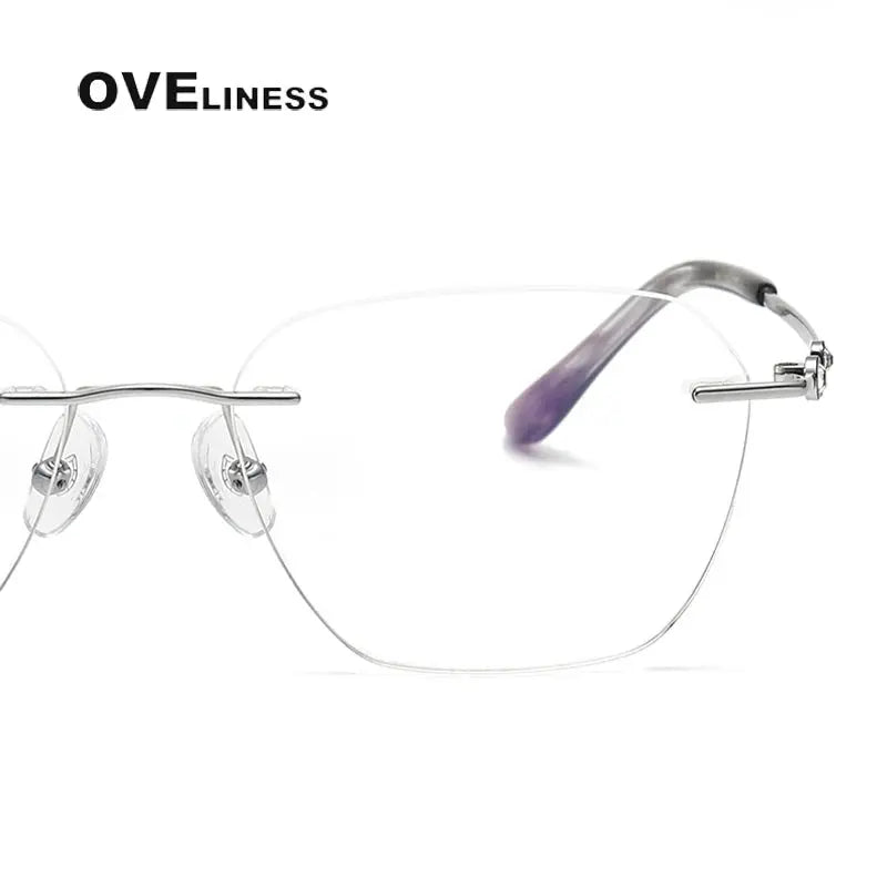 Women's Oval Rimless Titanium Flat Top Prescription Glasses 6015 — view 3 | Rx Spectacle