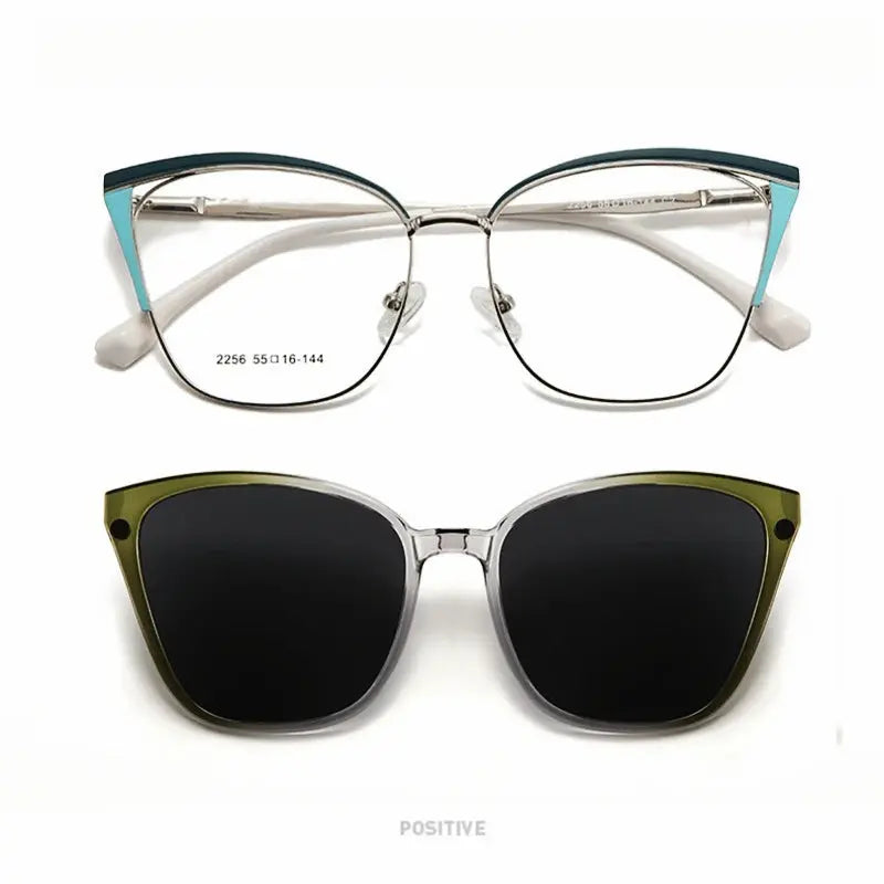 Women's Cat Eye Full Rim Alloy Clip-On Prescription Glasses 2256 — view 9 | Rx Spectacle