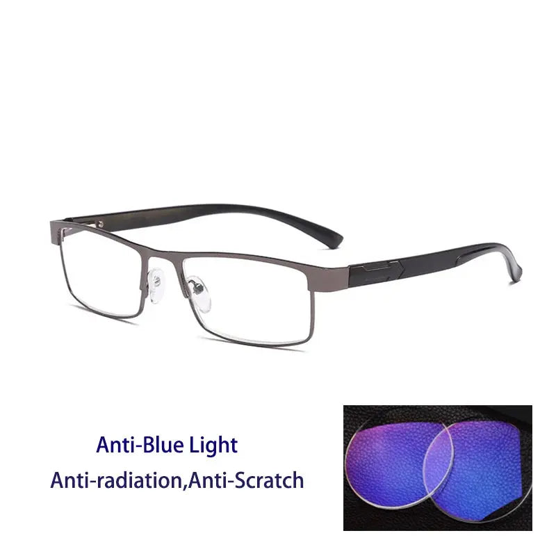 Men's Square Full Rim Stainless Steel Reading Glasses 429070 — view 4 | Rx Spectacle