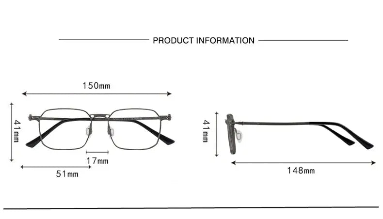 Unisex Square Full Rim Titanium Oversized Prescription Glasses 45892 — view 2 | Rx Spectacle