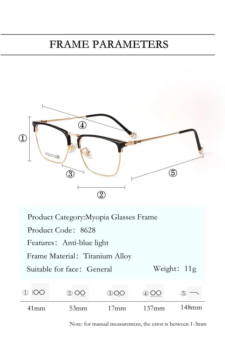 Unisex Square Full Rim Titanium Reading Glasses 8628 — view 14 | Rx Spectacle