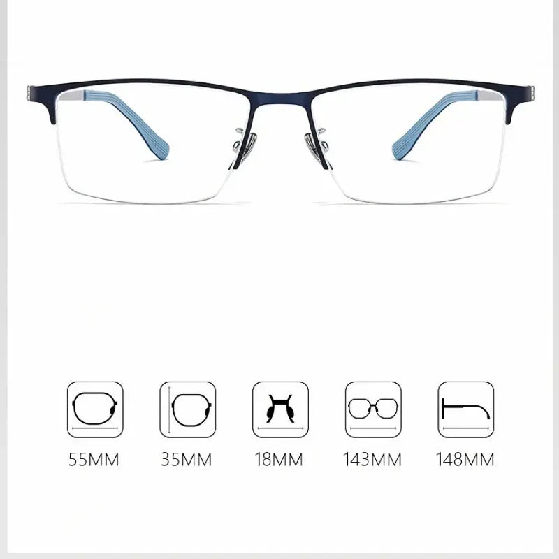 Unisex Square Semi-Rimless Titanium Prescription Glasses 23156 — view 2 | Rx Spectacle
