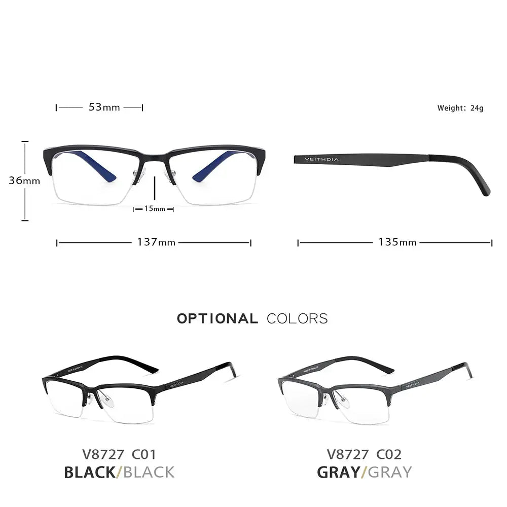 Men's Square Semi-Rimless TR90 Prescription Glasses 58727 — view 2 | Rx Spectacle