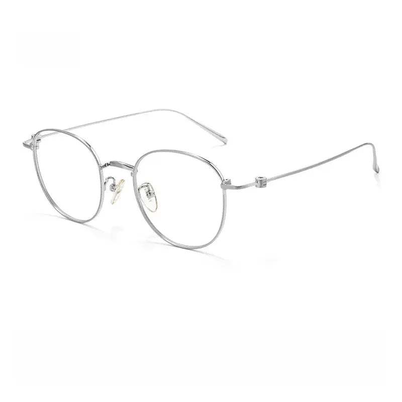 Unisex Round Full Rim Titanium Flat Top Prescription Glasses 90237 — view 3 | Rx Spectacle