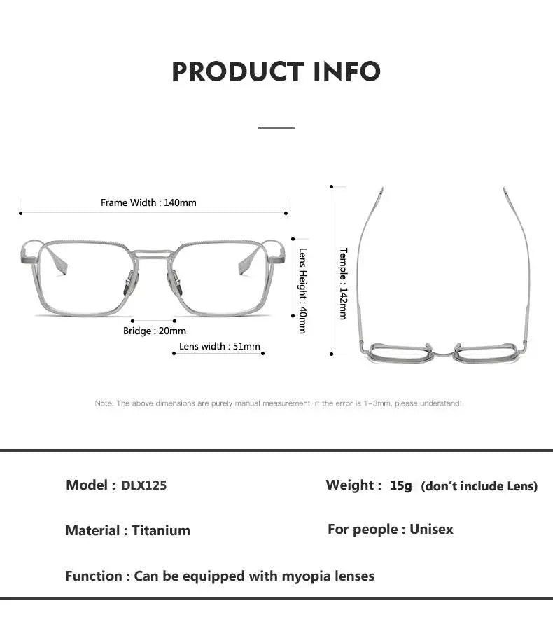 Unisex Square Full Rim Titanium Double Bridge Prescription Glasses Dlx125 — view 11 | Rx Spectacle