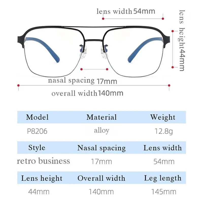 Men's Square Semi-Rimless Titanium Double Bridge Prescription Glasses — view 8 | Rx Spectacle