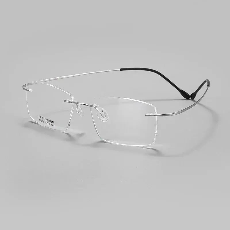 Unisex Square Rimless Titanium Prescription Glasses 160029 — view 5 | Rx Spectacle