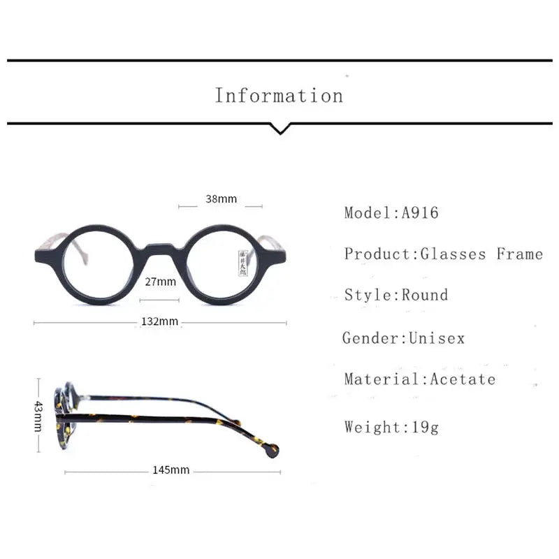 Unisex Round Full Rim Acetate Prescription Glasses A916 — view 5 | Rx Spectacle