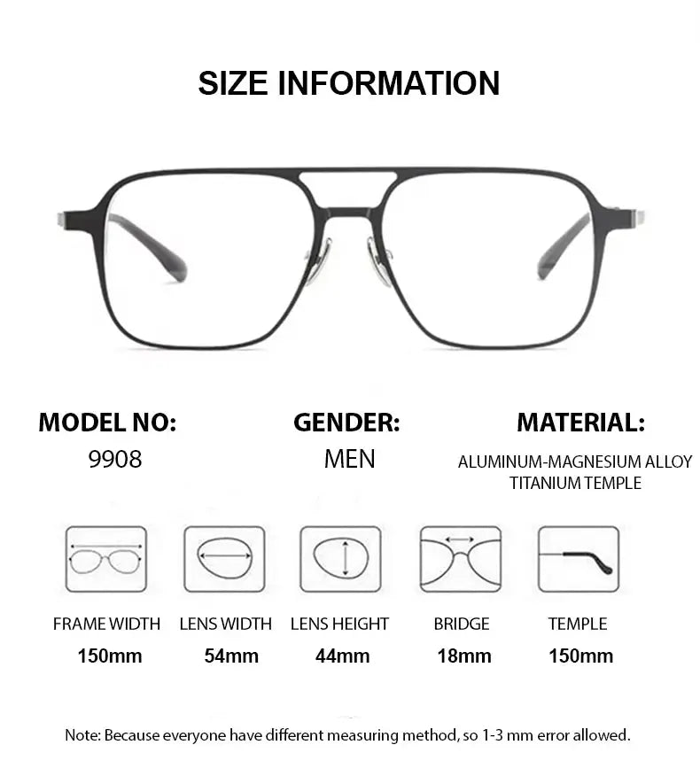 Men's Square Full Rim Titanium Prescription Glasses 99084 — view 2 | Rx Spectacle