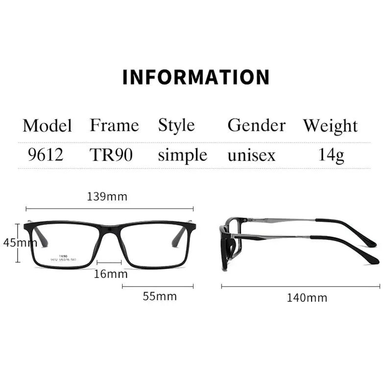 Unisex Square Full Rim TR90 Prescription Glasses 99612 — view 2 | Rx Spectacle