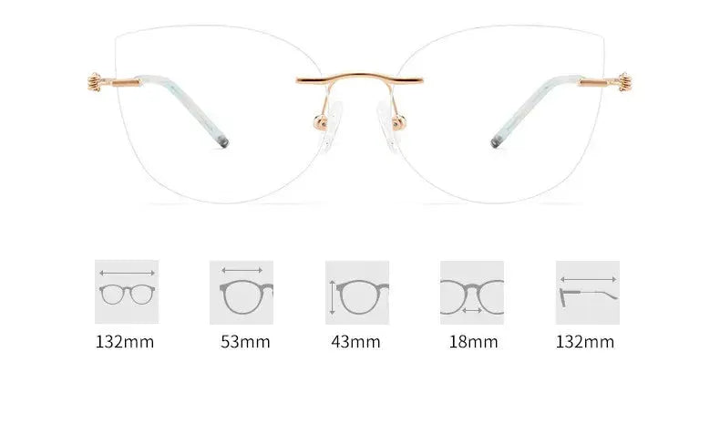 Unisex Cat Eye Rimless Titanium Prescription Glasses 8587 — view 6 | Rx Spectacle