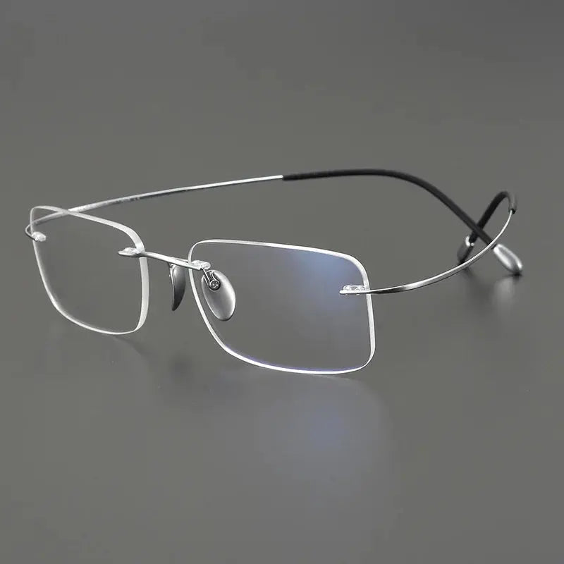 Unisex Square Rimless Titanium Prescription Glasses 615353 — view 6 | Rx Spectacle