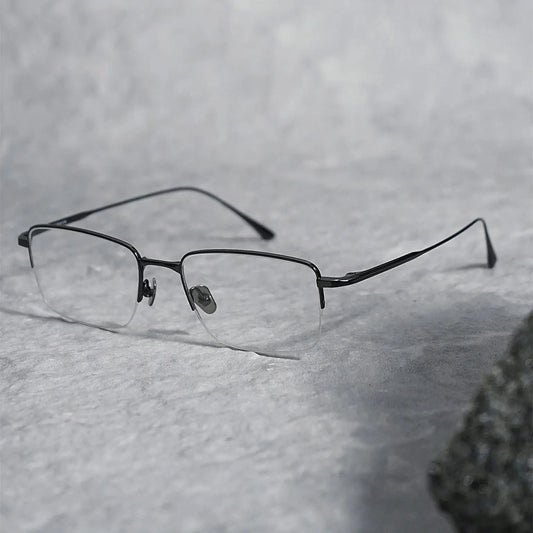 Unisex Square Semi-Rimless Titanium Prescription Glasses 195145 — view 1 | Rx Spectacle